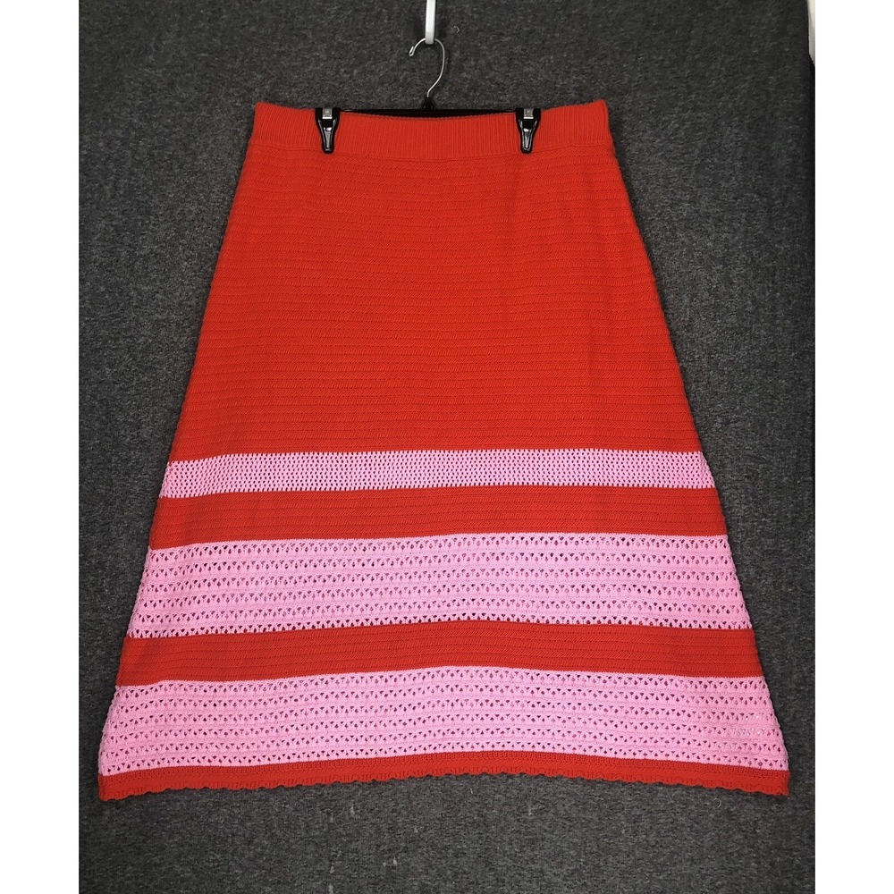 NWT Scoop Crochet Skirt Size XXL 20 A-Line Midi Orange Pink Stripe Ltd Ed
